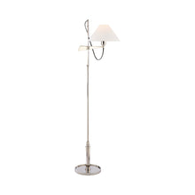Load image into Gallery viewer, Hargett Bridge Arm Floor Lamp in Polished Nickel/Linen.