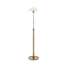 Load image into Gallery viewer, Hargett Floor Lamp in Hand-Rubbed Antique Brass/Linen.