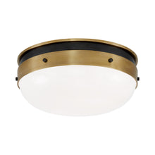 Load image into Gallery viewer, Hicks Flush Mount Ceiling Light in Bronze with Antique Brass (Medium).
