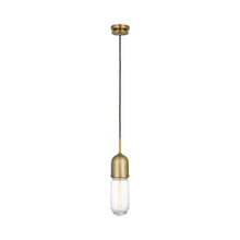 Load image into Gallery viewer, Junio LED Mini Pendant Light in Hand-Rubbed Antique Brass/Clear Glass.