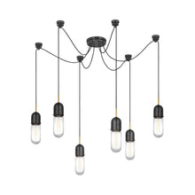 Load image into Gallery viewer, Junio LED Multi Light Pendant Light in Bronze/Brass/Clear Glass (6-Light).