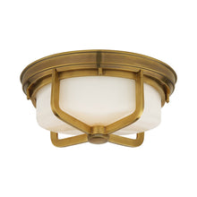 Load image into Gallery viewer, Milton Outdoor Flush Mount Ceiling Light in Hand-Rubbed Antique Brass (Large).