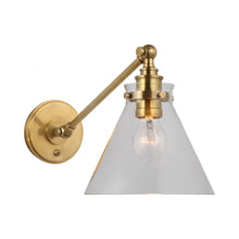 Load image into Gallery viewer, Parkington Swing Arm LED Wall Light in Single Arm/Antique-Burnished Brass/Clear Glass.