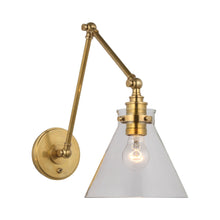 Load image into Gallery viewer, Parkington Swing Arm LED Wall Light in Double Arm/Antique-Burnished Brass/Clear Glass.