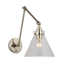 Load image into Gallery viewer, Parkington Swing Arm LED Wall Light in Double Arm/Polished Nickel/Clear Glass.