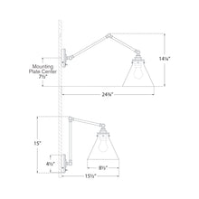 Load image into Gallery viewer, Parkington Swing Arm LED Wall Light- line drawing.