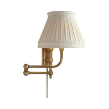 Load image into Gallery viewer, Pimlico Swing Arm Wall Light in Antique-Burnished Brass/Linen Collar.