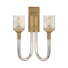 Load image into Gallery viewer, Reverie Double Wall Light in Antique-Burnished Brass.