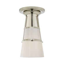 Load image into Gallery viewer, Robinson Flush Mount Ceiling Light in Polished Nickel/White Glass (Medium).