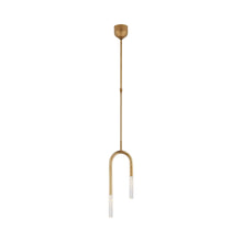 Load image into Gallery viewer, Rousseau Asymmetric LED Pendant Light in Antique-Burnished Brass/Seeded Glass.
