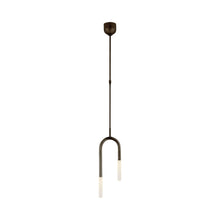 Load image into Gallery viewer, Rousseau Asymmetric LED Pendant Light in Bronze/Etched Crystal.
