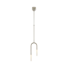 Load image into Gallery viewer, Rousseau Asymmetric LED Pendant Light in Polished Nickel/Etched Crystal.
