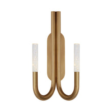 Load image into Gallery viewer, Rousseau Double LED Wall Light in Antique-Burnished Brass/Seeded Glass.
