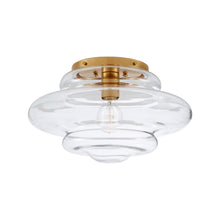 Load image into Gallery viewer, Tableau Flush Mount Ceiling Light in Antique-Burnished Brass/Clear Glass.