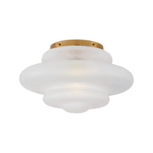 Load image into Gallery viewer, Tableau Flush Mount Ceiling Light in Antique-Burnished Brass/Volcanic Glass.