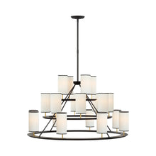 Load image into Gallery viewer, Trevi LED Chandelier in Matte Black and Gild/Linen with Black tape.
