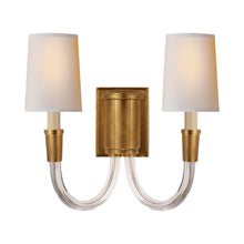 Load image into Gallery viewer, Vivian Double Wall Light in Hand-Rubbed Antique Brass/Natural Paper.
