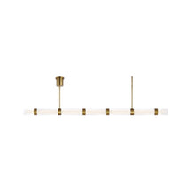 Load image into Gallery viewer, Wit LED Linear Suspension Light in 7-Glass/Aged Brass.