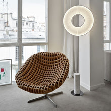 Load image into Gallery viewer, Iris LED Floor Lamp in living room.
