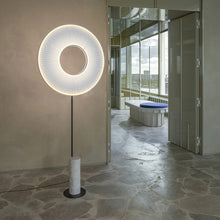 Load image into Gallery viewer, Iris LED Floor Lamp in living room.
