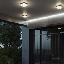 Load image into Gallery viewer, August Outdoor LED Flush Mount Ceiling Light in Outside Area.
