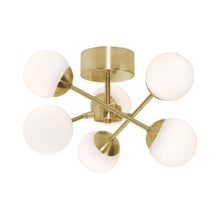 Load image into Gallery viewer, Pearl LED Semi Flush Mount Ceiling Light in Satin Brass.
