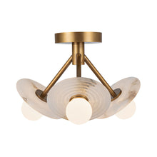 Load image into Gallery viewer, Dahlia LED Semi Flush Mount Ceiling Light in Vintage Brass.
