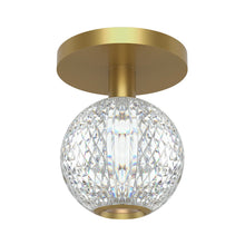 Load image into Gallery viewer, Marni LED Flush Mount Celling Light in Natural Brass.
