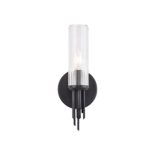 Load image into Gallery viewer, Torres Vanity Wall Light in Matte Black/Clear Ribbed Glass (1-Light).
