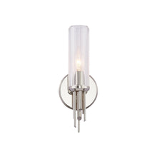 Load image into Gallery viewer, Torres Vanity Wall Light in Polished Nickel/Clear Ribbed Glass (1-Light).
