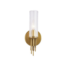 Load image into Gallery viewer, Torres Vanity Wall Light in Vintage Brass/Clear Ribbed Glass (1-Light).
