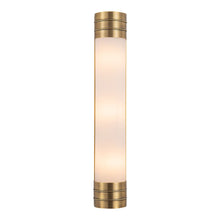 Load image into Gallery viewer, Willard Vanity Wall Light in Vintage Brass/Matte Opal Glass (3-Light).
