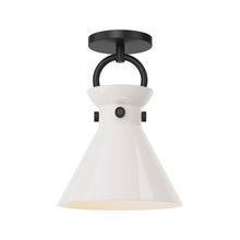 Load image into Gallery viewer, Emerson Semi Flush Mount Ceiling Light in Matte Black/Glossy Opal Glass.

