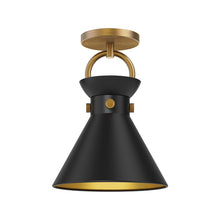 Load image into Gallery viewer, Emerson Semi Flush Mount Ceiling Light in Aged Gold/Matte Black.
