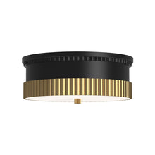 Load image into Gallery viewer, Rue Flush Mount Ceiling Light in Matte Black/Brushed Gold.
