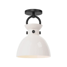 Load image into Gallery viewer, Waldo Semi Flush Mount Ceiling Light in Matte Black/Glossy Opal Glass.
