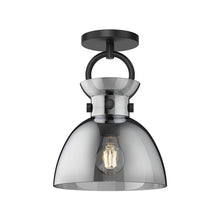 Load image into Gallery viewer, Waldo Semi Flush Mount Ceiling Light in Matte Black/Smoked Glass.

