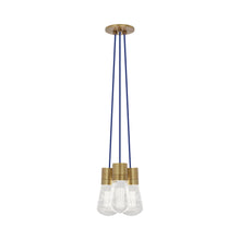 Load image into Gallery viewer, Alva 3-Light LED Pendant Light in Blue/Aged Brass.
