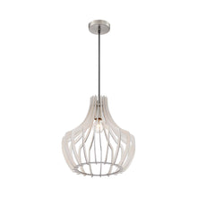 Load image into Gallery viewer, Wood Pendant Light with Tapered Round Shade in Detail.

