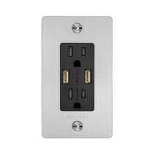 Load image into Gallery viewer, 1G Combination Duplex Outlet with 2 USB Ports in Steel.
