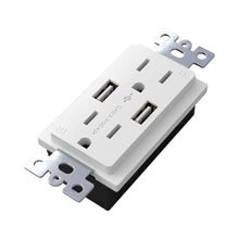 Load image into Gallery viewer, Combination Duplex Outlet Module with 2 USB Ports in White.
