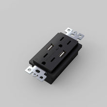 Load image into Gallery viewer, Combination Duplex Outlet Module with 2 USB Ports in Detail.
