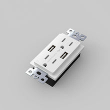 Load image into Gallery viewer, Combination Duplex Outlet Module with 2 USB Ports in Detail.
