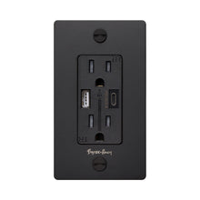 Load image into Gallery viewer, 1G Combination Duplex Outlet with USB-A and USB-C Ports in Black (Logo).
