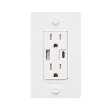 Load image into Gallery viewer, 1G Combination Duplex Outlet with USB-A and USB-C Ports in White (Logo).
