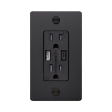 Load image into Gallery viewer, 1G Combination Duplex Outlet with USB-A and USB-C Ports in Black (Without Logo).
