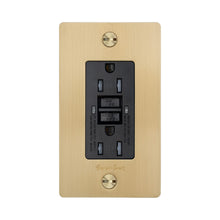 Load image into Gallery viewer, 1G Duplex GFCI Outlet in Brass (Logo).

