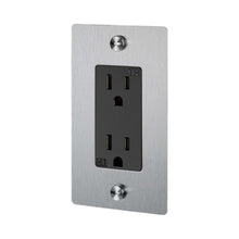 Load image into Gallery viewer, 1G Duplex Outlet in Steel (Logo).
