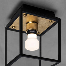 Load image into Gallery viewer, Caged Outdoor Flush Mount Ceiling Light in Detail.
