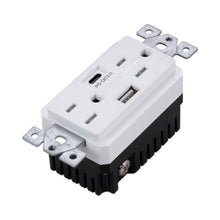 Load image into Gallery viewer, Combination Duplex Outlet Module with USB-A and USB-C Ports in White.
